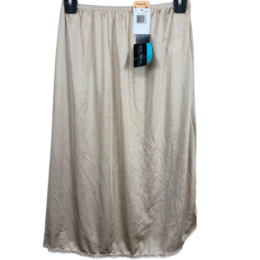 Vanity Fair Vintage Half Slip Skirt Beige Lace Trim NWT Elastic Waist Midi sz S